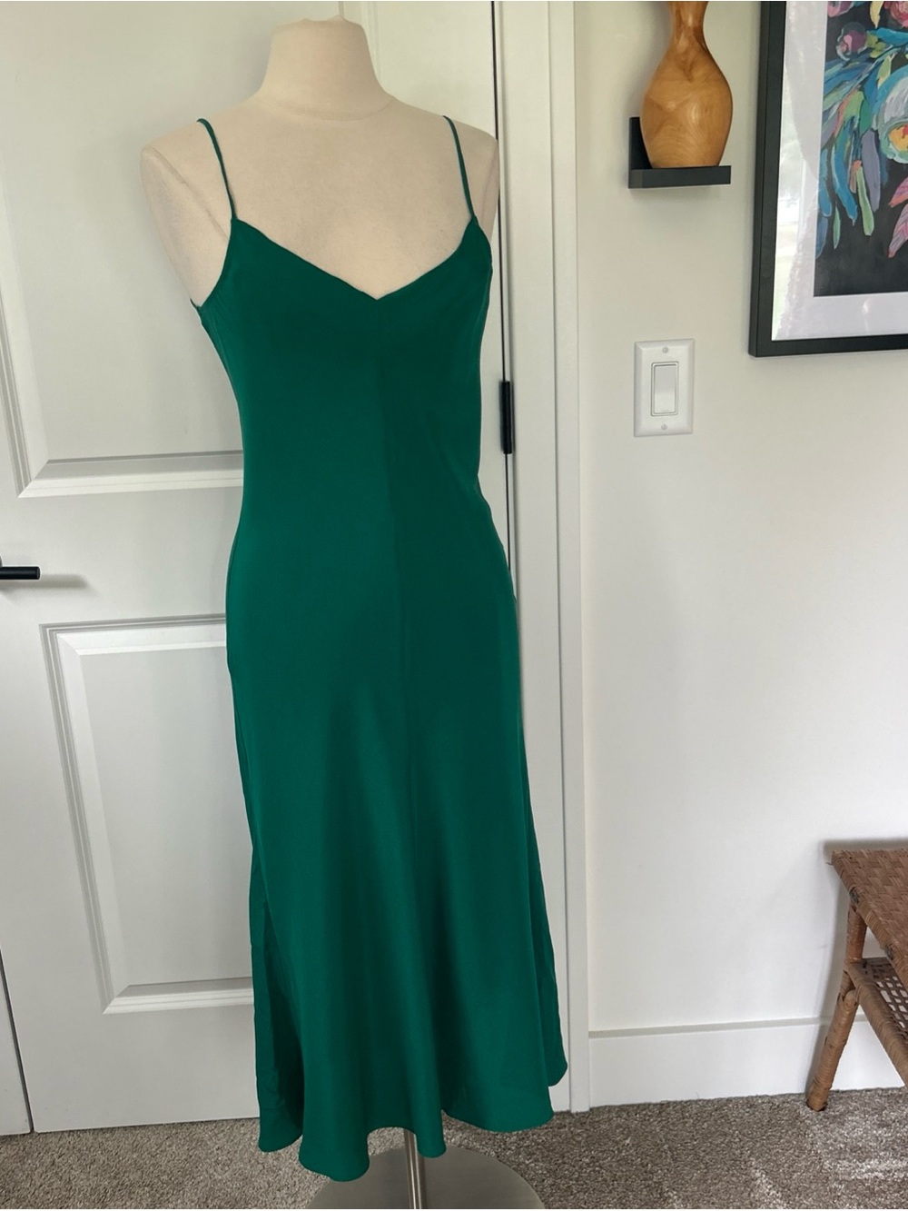 $600 SCANLAN THEODORE size  US 6 Stretch Silk Long Bias Slip Dress Emerald Green